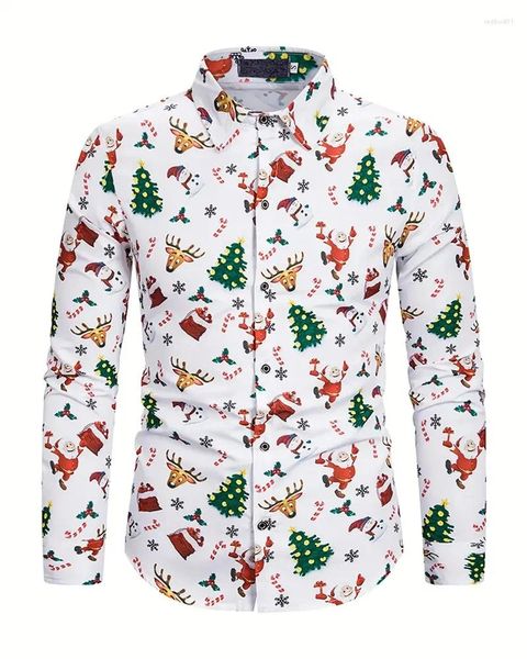 Camisas de vestir para hombres Camisa estampada navideña Regalo Vacaciones 3D Digital Solapa de manga larga Otoño Ropa casual XS-6XL Tamaño grande