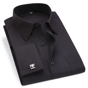 Chemises habillées pour hommes classique noir boutons de manchette français affaires à manches longues revers hommes sociaux 4XL 5XL 6XL coupe régulière 230216