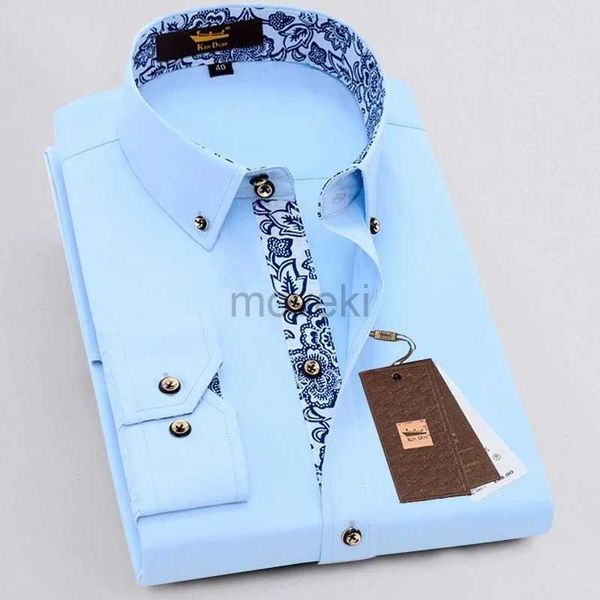 Chemises de robe masculine Coton Coton Shirts décontractés Hommes Chemit à manches longues pour affaires Blue White Porcelain Coll Robe Shirt Fashion Coréen Vêtements D240427