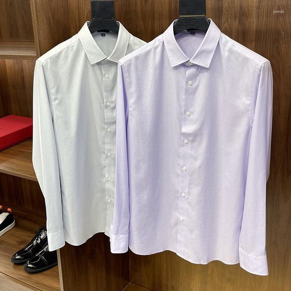 Camisas de vestir para hombres, puños franceses clásicos, camisa de lujo de negocios sólida, ajuste estándar, manga larga, trabajo de oficina, blanco