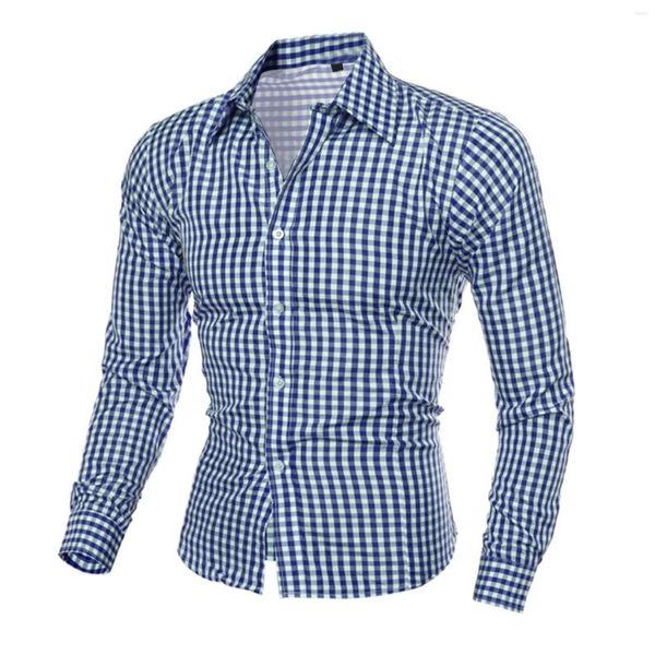 Camisas de vestir para hombres Camisas a cuadros clásicas para hombre Manga larga Cuello de solapa Blusa superior Negocio Formal Masculino Casual Camisa social Ropa