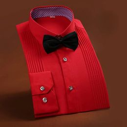 Camisas de vestido masculino clássico colarinho alado camisa wingtip smoking formal com laço preto vermelho festa jantar casamento noivo tops y230927