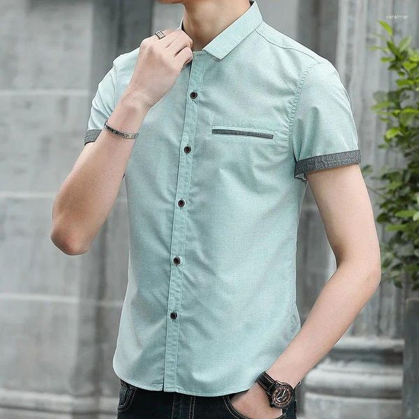 Camisas de vestir para hombres Ropa para oficina Verde Negocios Top masculino Camisa formal y blusa Marca Algodón Seda Verano Estilo coreano Asia normal