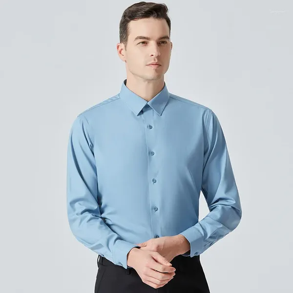 Chemises robes pour hommes confortables modales modestes mélangées mélangées à manches longues solides stretch des rides boutonnées sans rideaux