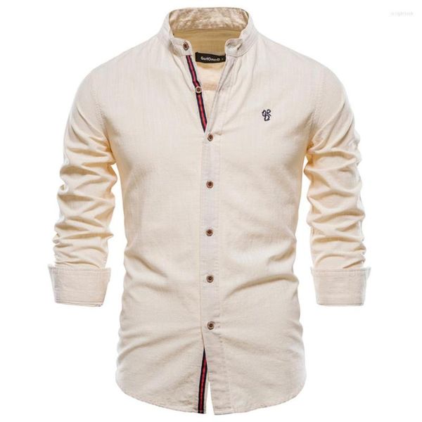 Camisas de vestir para hombres Algodón Americano Lino Estándar para hombre Slim Fit Manga larga Tops Tee Primavera Otoño Verano Casual Hombres guapos