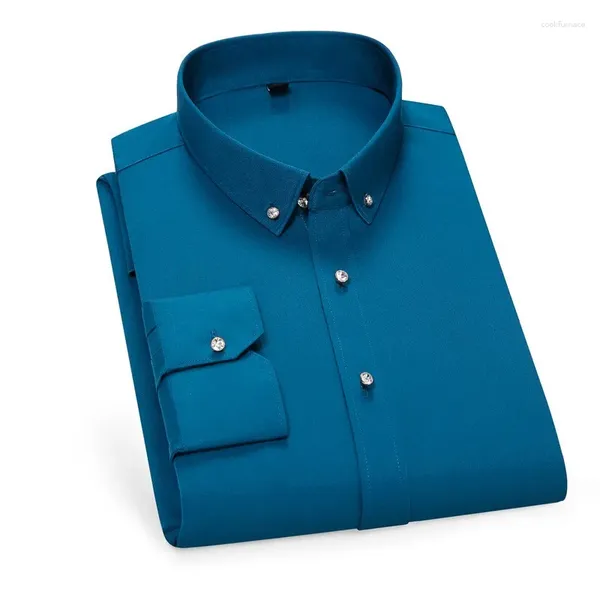 Chemises habillées pour hommes Crystal Drill Button Colla à manches longues sans fer de luxe chemise sociale formelle sans rides de fer vêtements de mode doux