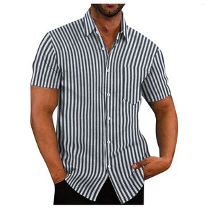 Chemises habillées pour hommes Designer 2023 décontracté Vintage coton lin couleur unie à manches courtes été rayure ample Camisa Hombre