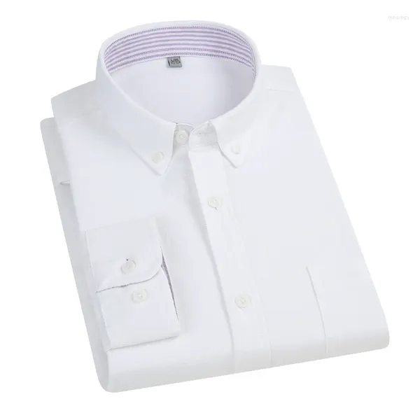 Chemises habillées pour hommes Vêtements de créateurs Hommes Chemise à manches longues Luxe Oxford Coton Blanc pour Social Single Pocket Regular-Fit