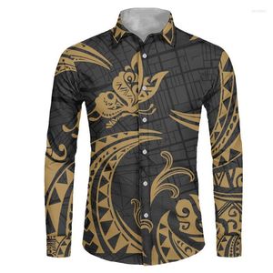 Chemises habillées pour hommes Drop Polynésien Tribal pour hommes Imprimé papillon Plus Taille Hommes Polyester Chemise à manches longues MenMen's Vere22