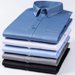 Chemises habillées pour hommes élasticité Anti-rides manches longues pour hommes coupe ajustée Camisa Social Business Blouse chemise blanche