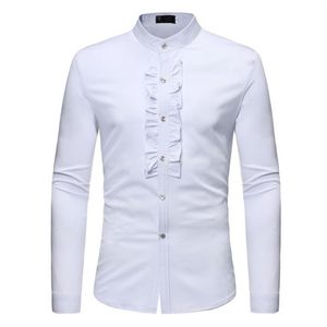 Camisas de vestir para hombres Inglaterra Camisa casual Hombres Estilo de boda Blusa Harajuku Ropa Tops Novedad Flores Decoración Elegante Hombre Ni288H