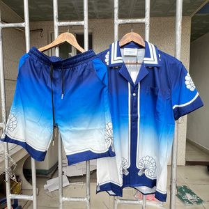 Chemises habillées pour hommes Mode 2023 Casablanca Vêtements d'été pour shorts décontractés Costume imprimé bleu Hommes court un jour expédié 230826