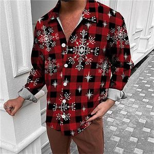 Chemises habillées pour hommes Mode 2023 Chemise de Noël Chemise de Noël à carreaux de flocon de neige Impression 3D Fête de vacances à manches longues surdimensionnée XS-6XL