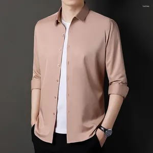 Chemises habillées pour hommes Marque de mode Mâle Chemise à manches longues Lisse Manteau d'affaires Homme Solide Couleur Formelle Haute Qualité Top Plus Taille Arrivées