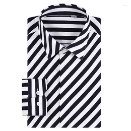 Camisas de vestir para hombre, moda, rayas diagonales, manga larga, sin bolsillo, tapeta frontal con botones ocultos, ajuste estándar, camisa de fácil cuidado