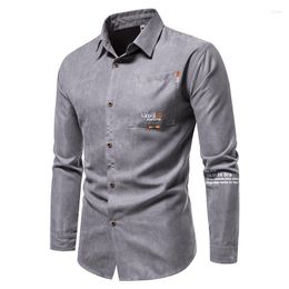 Heren Drail Shirts Fashion Formele Turn Down Collar Solid Colar Solid Colar Herenshirt Herfstvrachtstijlen Alfabet Patroon Men Coat