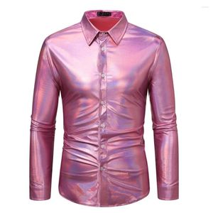 Chemises habillées pour hommes Mode Hommes Chemise Attrayante Automne Boutonné Disco Or / Argent / Rose Revers Manches Longues Discothèque Fête Brillant