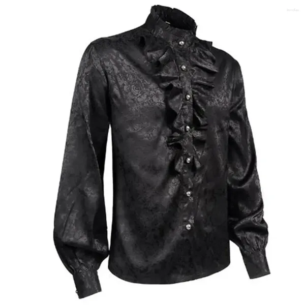 Camisas de vestir para hombres moda Retro Medieval Stand Collar Renaissance Shiny Victorian Steampunk Gothic Ruffi