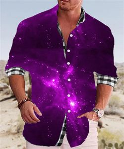 Chemises habillées pour hommes Chemise à la mode Ciel étoilé Violet Bleu HD Graphics Casual Party Tendance Haute Qualité Doux Confortable Tissu Revers 2023