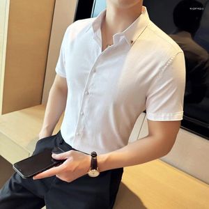 Chemises habillées pour hommes Fashion Summer Pocket Front Loose Sleeve For Hommes Vêtements Brif Down Collar Blouse à rayures décontractées Homme 4xl-M
