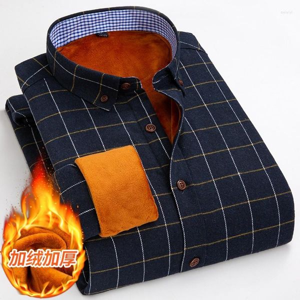 Hommes chemises habillées flanelle Plaid hommes hiver chaud épais polaire à manches longues chemise mâle coton vêtements décontractés Camisa Masculina