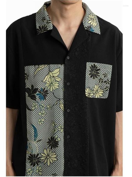 Camisas de vestir para hombre, camisa bordada de retales florales para hombre y mujer, blusa informal de verano de manga corta hawaiana, ropa de calle negra Unisex 2023
