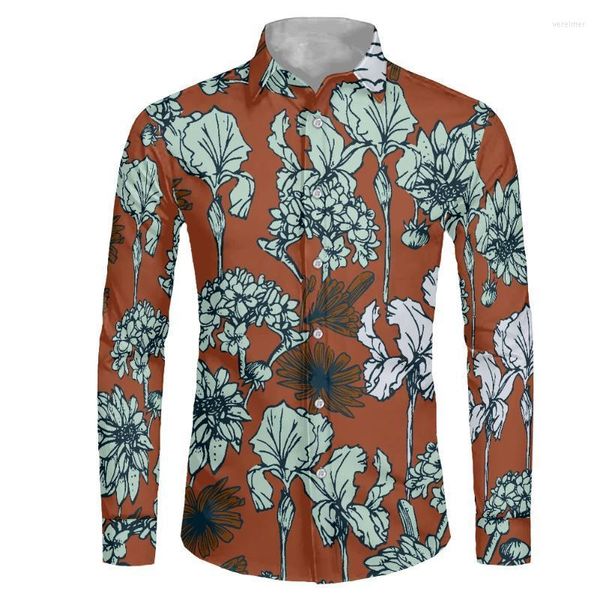 Camisas de vestir para hombres Estampado floral para hombres Camisa de manga larga de otoño Fiesta de bodas Venta al por mayor Personalizada Tallas grandes Ropa informal Vere22 para hombres