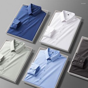 Chemises habillées pour hommes pour hommes affaires décontracté 2023 couleur unie chemise à manches longues blanc noir marron bleu clair formel