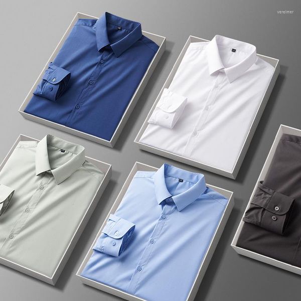 Camicie eleganti da uomo per uomo Business Casual 2023 Camicia a maniche lunghe tinta unita Bianco Nero Marrone Azzurro Formale