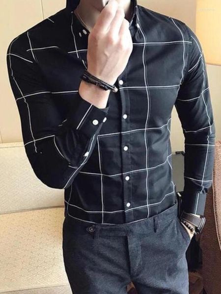 Chemises habillées pour hommes pour hommes Plaid Business Graphic Man Shirt Vérifiez Slim Fit Bouth Up xxl Tops Summer avec Collar Social Fashion 2024 Casual