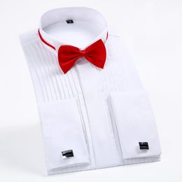 Chemises habillées pour hommes France Boutons de manchette Tuxedo solide pour hommes avec coupe régulière Chemise sociale d'affaires à manches longues Col queue d'hirondelle Qualité 230707