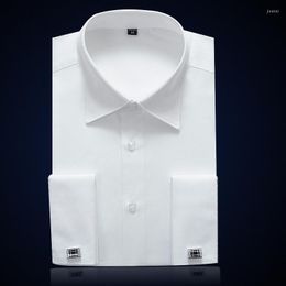 Camisas de vestir para hombres Puño francés para hombre Camisa de negocios formal Sólido Masculino Lujo Blanco Fiesta Boda Esmoquin con gemelos Manga larga