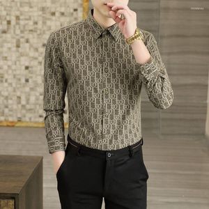 Chemises habillées pour hommes Full Print Men's Long Sleeves Advanced Design Trend Slim Oncle Casual Korean Cotton Collar Shirt Floral Blouse