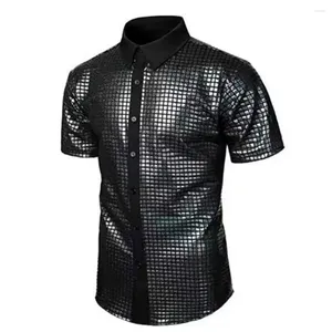 Chemises de robe pour hommes Shirts Glossy Surface Shirt Slim Fit Performance avec collier de remin-down pour les festivals de boîtes de nuit