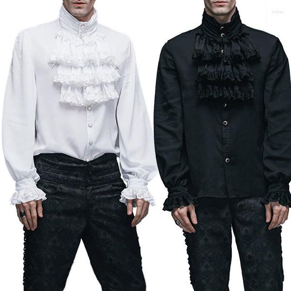 Chemises habillées pour hommes Halloween chemise gothique à volants col montant à manches longues cravate chemisier manchette plissée pour hommes médiéval punk pirate haut
