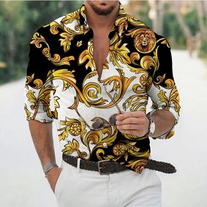 Chemises Habillées pour Hommes Hawaiian Baroque pour Hommes 3d Manches Longues Plage Col en V Tops Surdimensionnés Tees Blouse Homme Vêtements D'été 230629