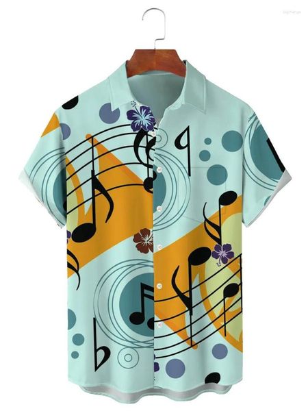 Chemises habillées pour hommes Chemise hawaïenne Note de musique Imprimer Y2k Streetwear T-shirt à manches courtes surdimensionné Aloha