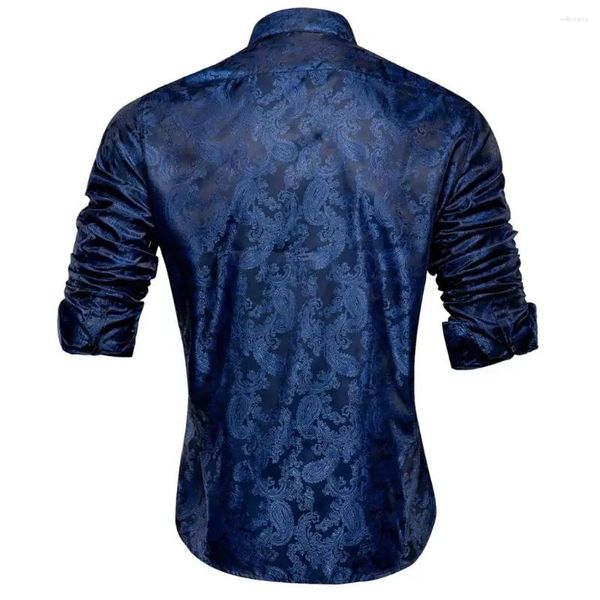 Chemises robes masculines Brand Hi-Tie Marine Bleu Blue Silk Mens Abèle à manches longues Jacquard Paisley Male Vêts extérieurs Male Summer Hawaii Casual Shirt Gift