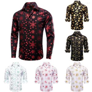 Overhemden voor heren Hi-Tie Kerstmis Zijde Heren Zwart Rood Lange mouw Overhemd met kraag Slim Fit Blouse voor mannen Bruiloft Zakelijk ontwerper