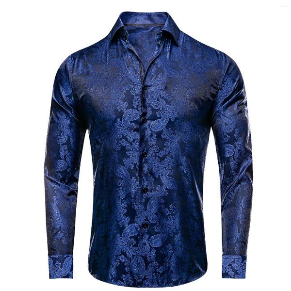 Chemises habillées pour hommes Hi-Tie Jacquard Paisley Hommes Soie Légère À Manches Longues Costume De Costume Chemise Blouse Pour Homme De Mariage D'affaires Cadeau Surdimensionné