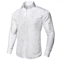 Herenjurk shirts hi-tie reve kraag witte paisley zijden heren zomer zomers lange mouw bovenkleding licht Hawaii aloha shirt voor mannelijk jacquard cadeau