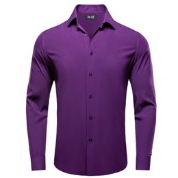 Heren-jurk shirts hi-tie effen stevige zijdeheren shirts paarse lange lapje reverspak shirt blouse micro elastisch comfortabele bruiloftsbedrijf D240507