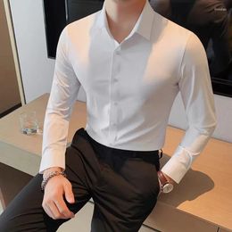 Chemises habillées pour hommes High Elastic sans culture Colle à manches longues Mode masculine Match Banquet Handsome British Business Casual Ca (Origin)