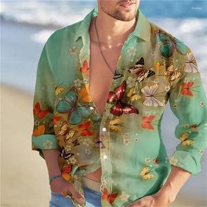 Heren-jurken Shirts High-End Hawaiiaanse vlinder gedrukt met lange mouwen met één borte kleding Mode Street veelzijdig ontwerp 2024