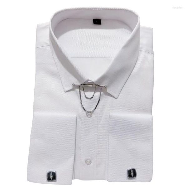 Chemises habillées pour hommes Haut de gamme Vêtements non endommagés Col Pin Lavalier Social Français Chemise à manches longues Fête de mariage Blouse formelle