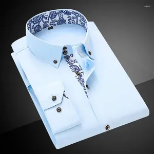 Chemises robes pour hommes Shirts Col de col en porcelaine bleu et blanc de haute qualité pour hommes à manches longues Business Formelle Fer Corée