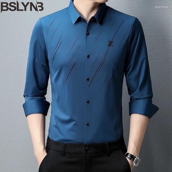 Camisas de vestir para hombres Camisa de manga larga elástica de alta calidad Marca Traceless Business