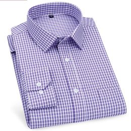 Overhemden voor heren Hoge kwaliteit Heren Business Casual overhemd met lange mouwen Klassiek Gestreept Geruit Heren Sociaal Overhemden Paars Blauw 231129