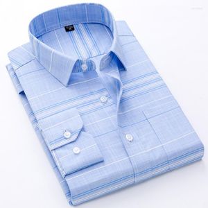 Heren -jurk shirts hoogwaardige herenbedrijf casual met lange mouwen shirt klassiek gestreepte chequed mannelijk sociaal paars blauw lage prijzers VERE2