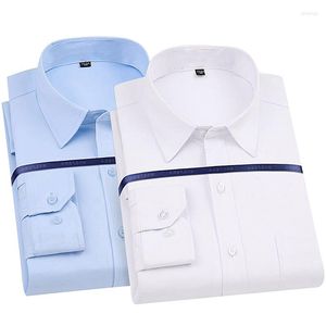 Chemises habillées pour hommes de haute qualité sans repassage hommes chemise à manches longues mâle solide grande taille coupe régulière rayure affaires blanc bleu